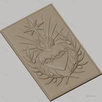 Fichier CNC & impression 3D Sacré-Cœur, cœur enflammé avec couronne d'épines et olive, haute qualité relief STL