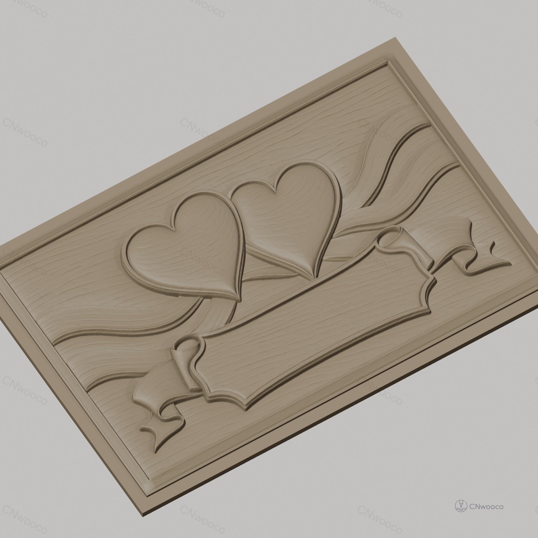 Fichier CNC & impression 3D décor romantique, deux cœurs et bannière, haute qualité relief STL