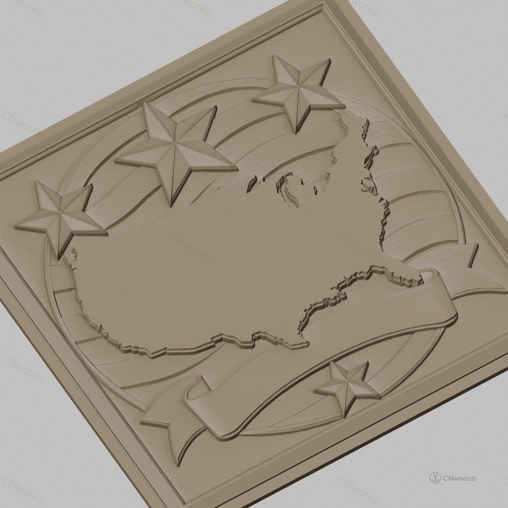 Fichier CNC & impression 3D carte des États-Unis, étoiles et bannière relief américain, haute qualité relief STL