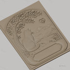 Fichier CNC & impression 3D chat contemplatif, paysage naturel, arbre et silhouette montagne, haute qualité relief STL