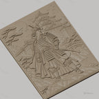 Fichier CNC & impression 3D samouraï japonais, château traditionnel, paysage montagneux, haute qualité relief STL