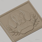 Fichier CNC & impression 3D portrait chien beagle, cadre avec feuilles ornement, haute qualité relief STL