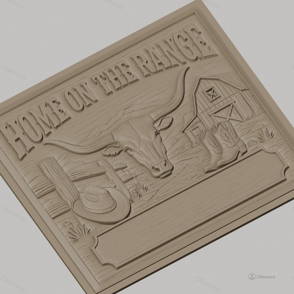 Fichier CNC & impression 3D thème western, tête de taureau, chapeau cowboy, bottes, grange, haute qualité relief STL