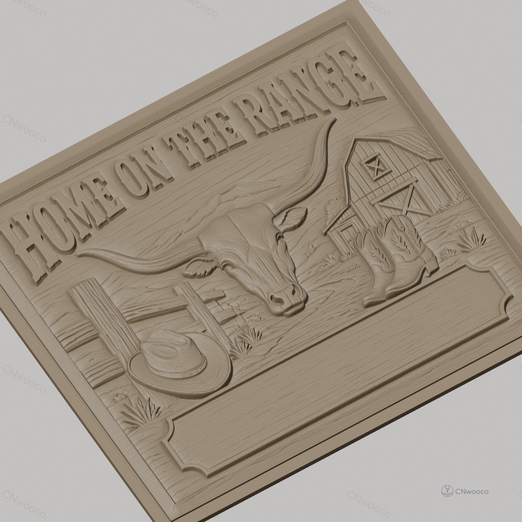 Fichier CNC & impression 3D thème western, tête de taureau, chapeau cowboy, bottes, grange, haute qualité relief STL