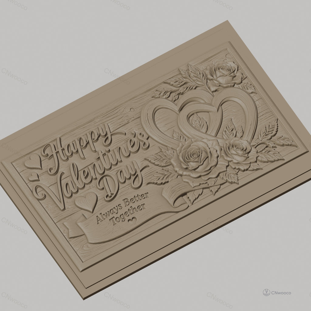 Fichier CNC & impression 3D Saint Valentin, roses, cœurs entrelacés, texte romantique, haute qualité relief STL