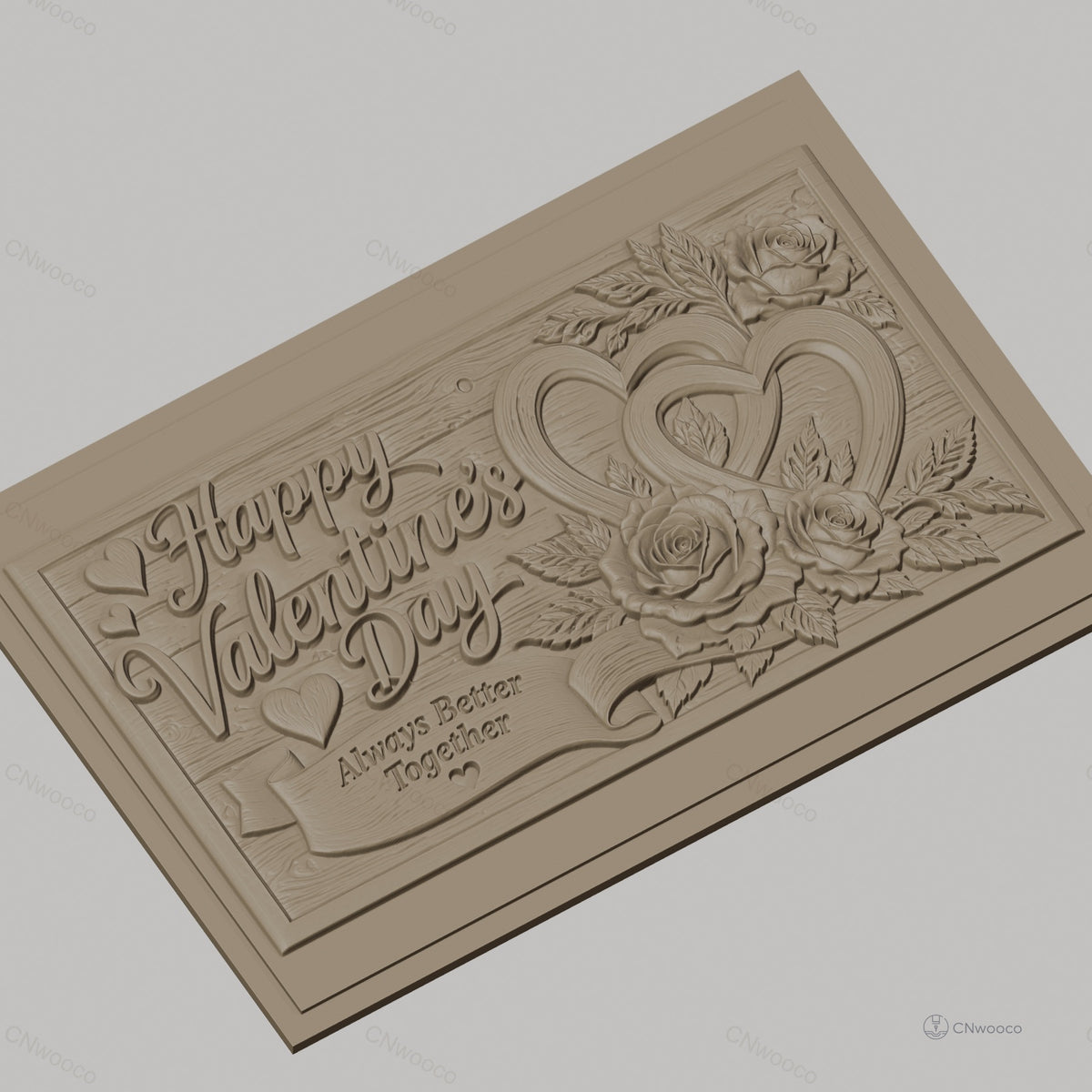 Fichier CNC & impression 3D Saint Valentin, roses, cœurs entrelacés, texte romantique, haute qualité relief STL