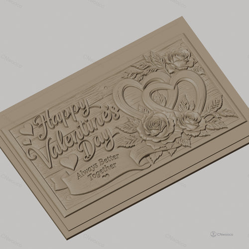 Fichier CNC & impression 3D Saint Valentin, roses, cœurs entrelacés, texte romantique, haute qualité relief STL