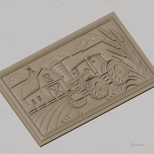 Fichier CNC & impression 3D paysage agricole, tracteur, grange, silo, épis de blé, haute qualité relief STL