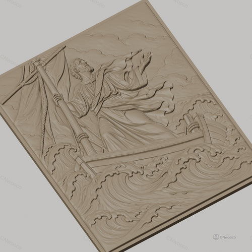 Fichier CNC & impression 3D Jésus marchant sur l'eau, bateau et vagues détaillés, haute qualité relief STL
