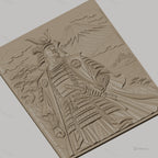Fichier CNC & impression 3D samouraï japonais, relief avec guerrier, montagne et château, haute qualité relief STL