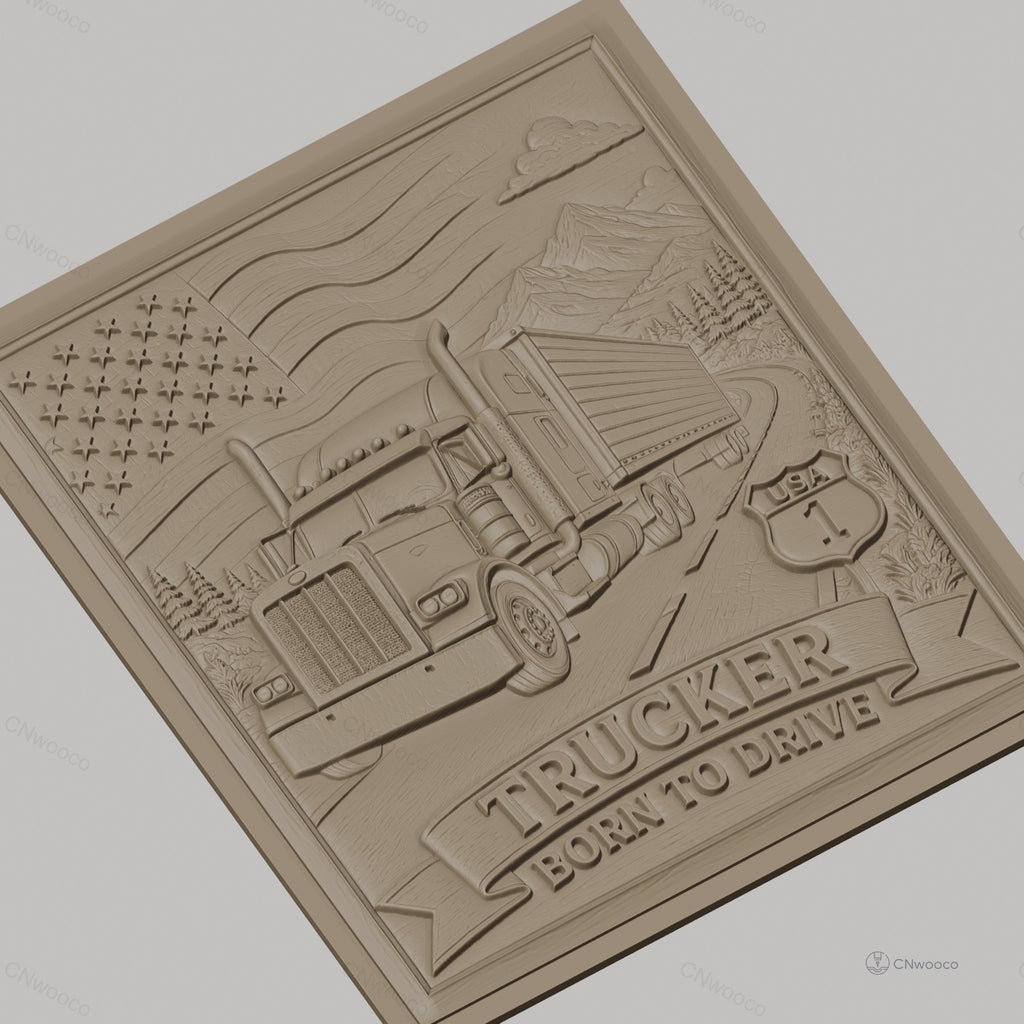 Fichier CNC & impression 3D camion routier, drapeau américain, montagne, route USA haute qualité relief STL