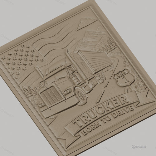 Fichier CNC & impression 3D camion routier, drapeau américain, montagne, route USA haute qualité relief STL