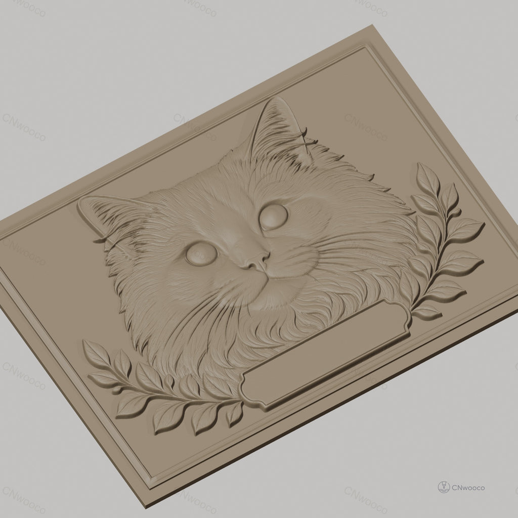 Fichier CNC & impression 3D chat long poil avec rameaux cadre haute qualité relief STL