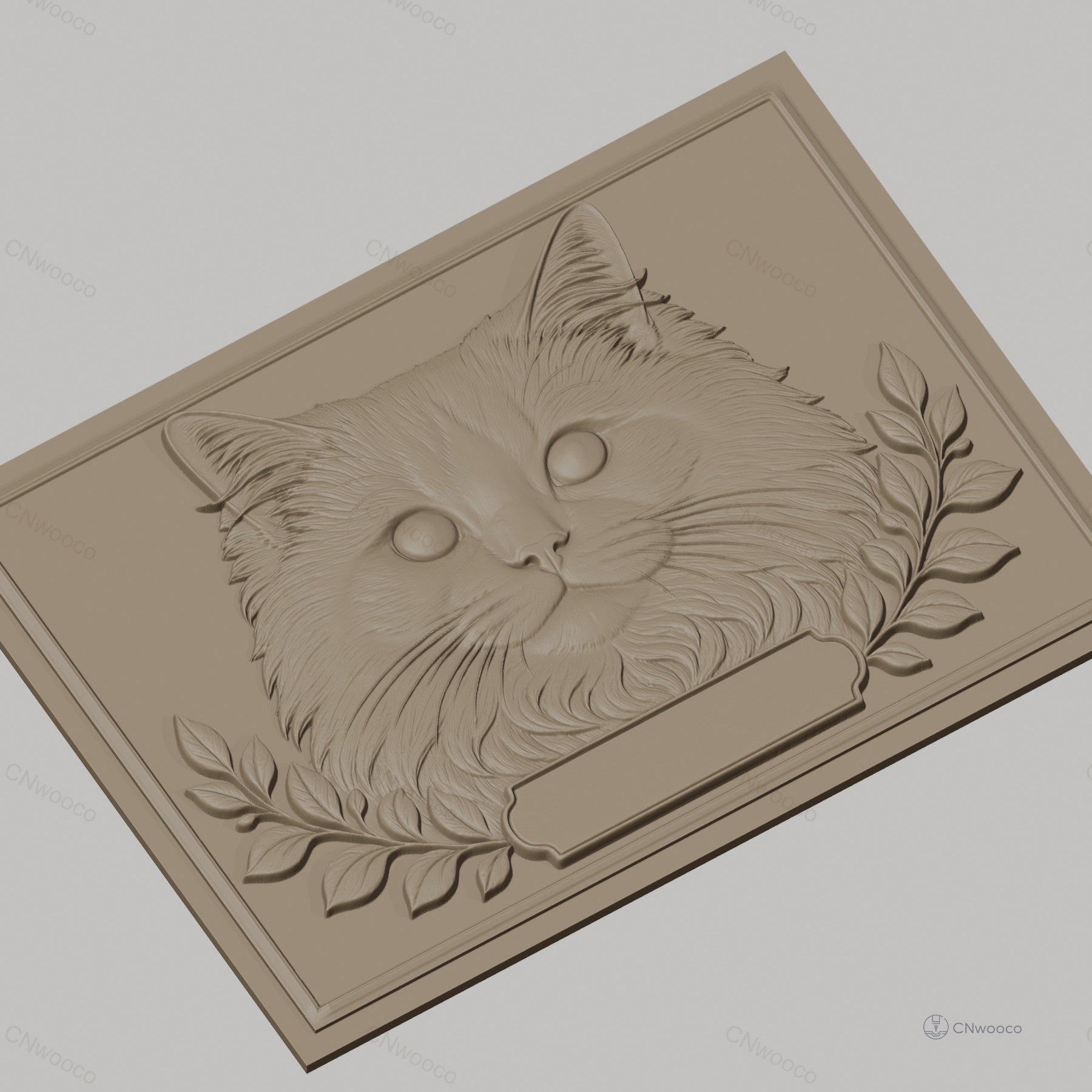 Fichier CNC & impression 3D chat long poil avec rameaux cadre haute qualité relief STL