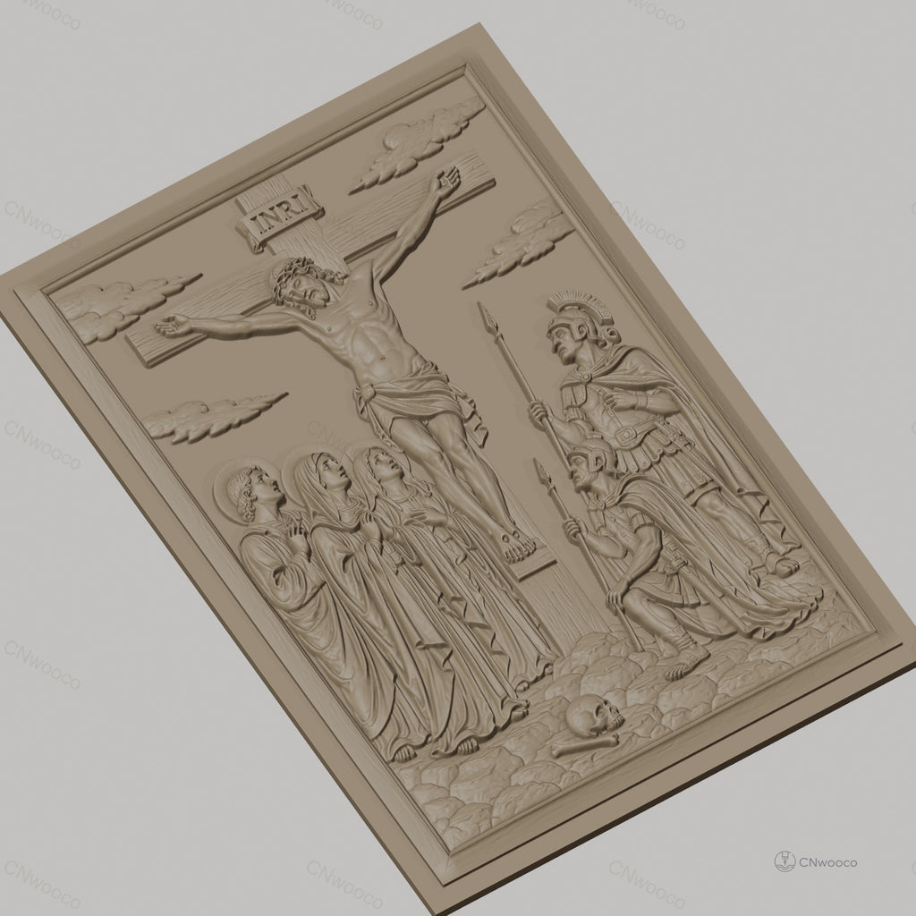 Fichier CNC & impression 3D crucifixion de Jésus, personnages religieux et soldats romains, haute qualité relief STL