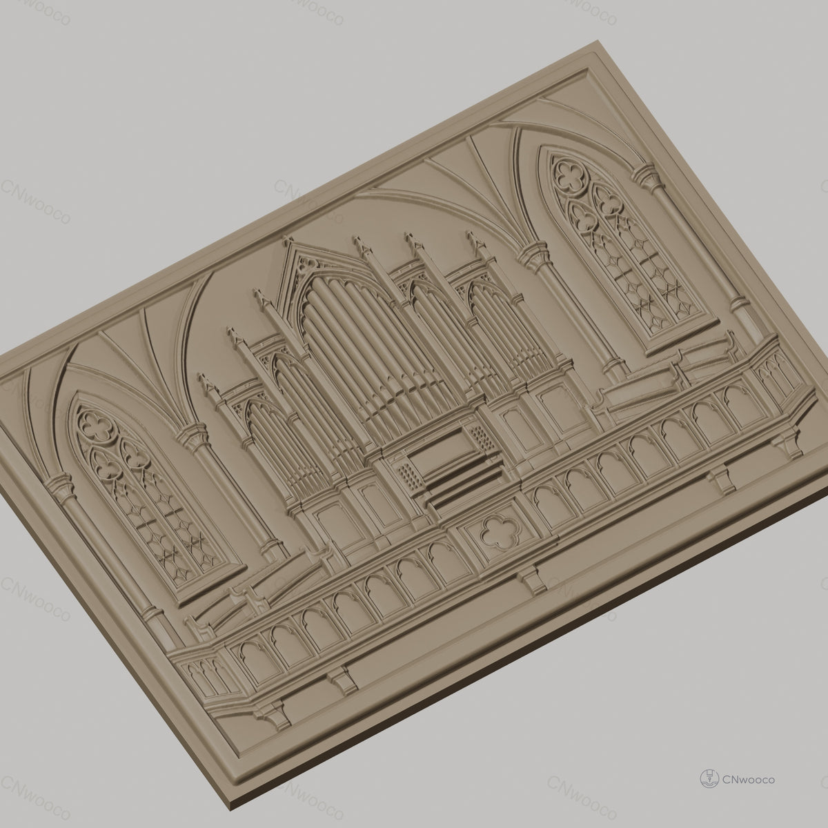 Fichier CNC & impression 3D orgue d'église gothique, vitraux et banquettes sculptés, haute qualité relief STL