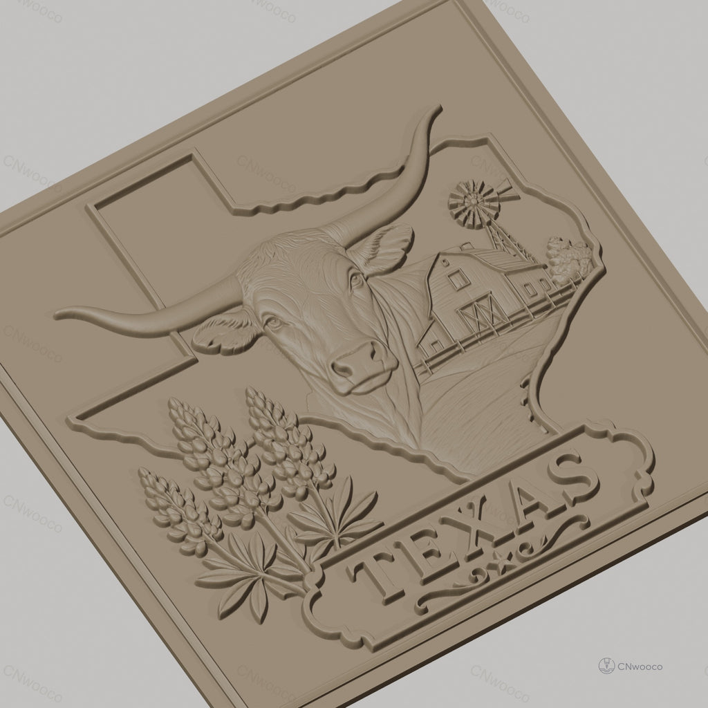 Fichier CNC & impression 3D Texas, Longhorn, ferme, moulin à vent, fleurs, haute qualité relief STL