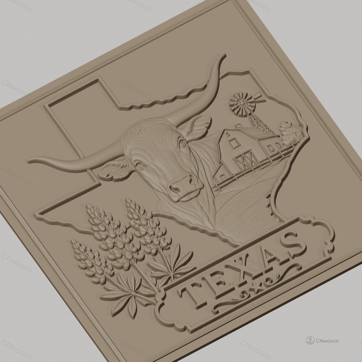 Fichier CNC & impression 3D Texas, Longhorn, ferme, moulin à vent, fleurs, haute qualité relief STL
