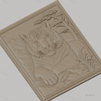 Fichier CNC & impression 3D tigre reposant, relief montagne arbre haute qualité relief STL
