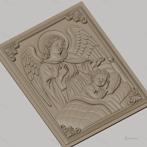Fichier CNC & impression 3D ange gardien avec enfant, scène religieuse de protection, haute qualité relief STL