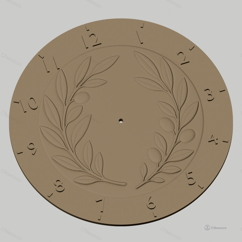 Fichier CNC & impression 3D horloge murale couronne d'olivier en relief STL
