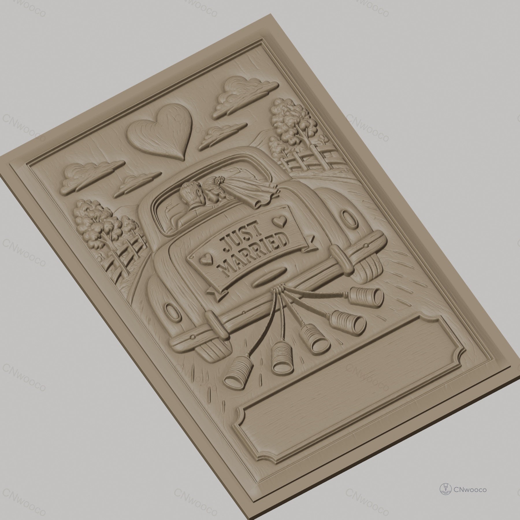 Fichier CNC & impression 3D mariage, voiture just married avec cloches, haute qualité relief STL