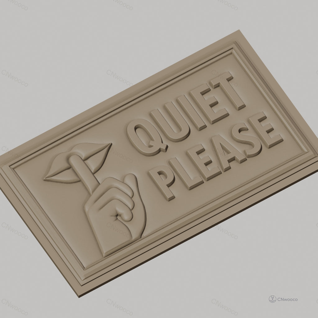 Fichier CNC & impression 3D panneau Quiet Please avec main et bouche, haute qualité relief STL