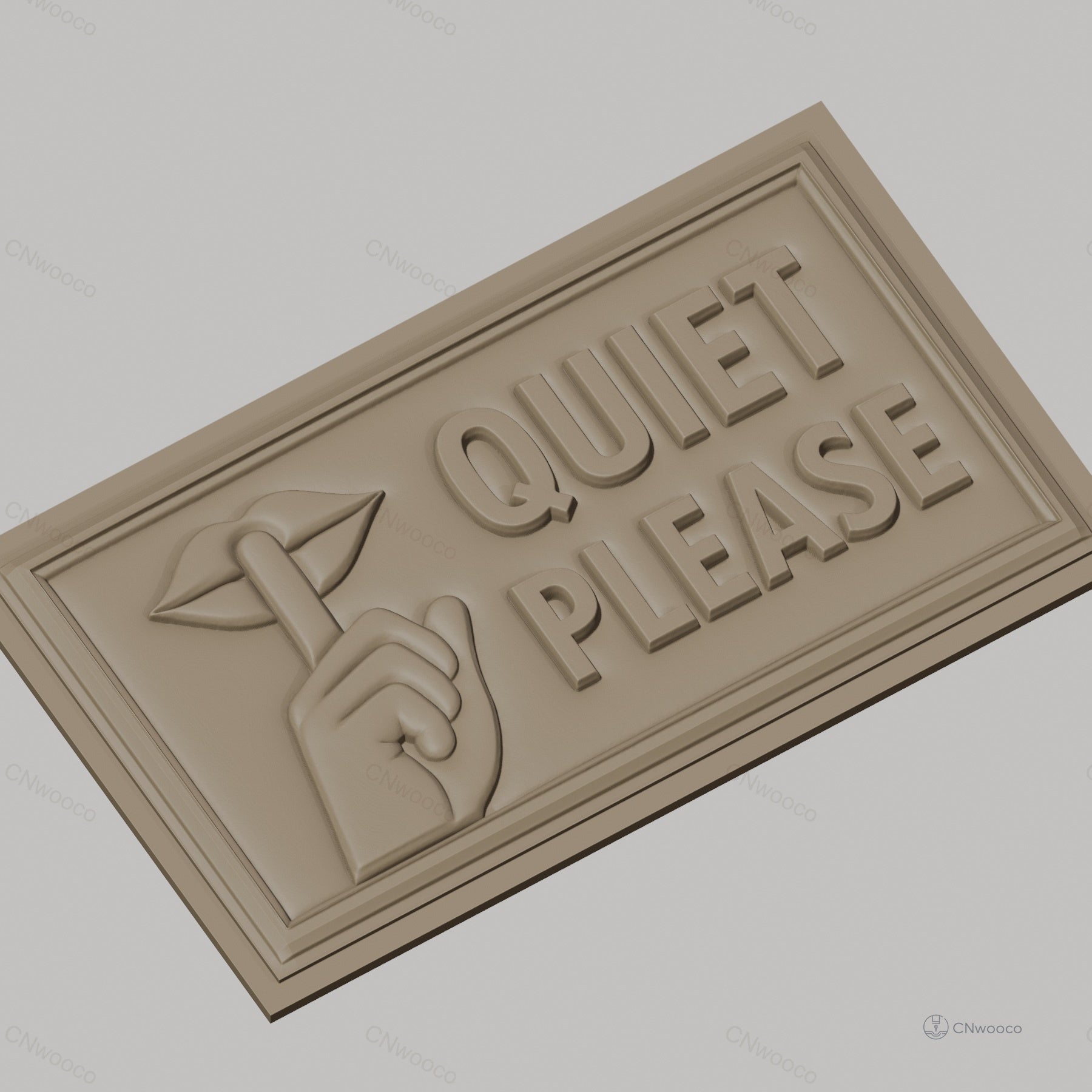 Fichier CNC & impression 3D panneau Quiet Please avec main et bouche, haute qualité relief STL
