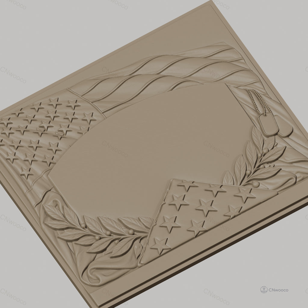 Fichier CNC & impression 3D thème drapeau américain, étoile, rameaux et plaques militaires, haute qualité relief STL