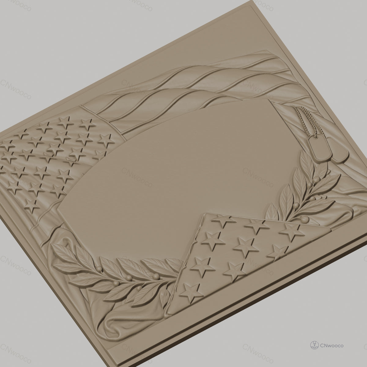 Fichier CNC & impression 3D thème drapeau américain, étoile, rameaux et plaques militaires, haute qualité relief STL