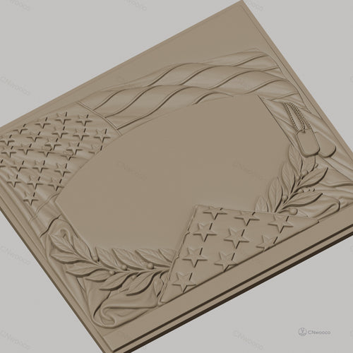 Fichier CNC & impression 3D thème drapeau américain, étoile, rameaux et plaques militaires, haute qualité relief STL