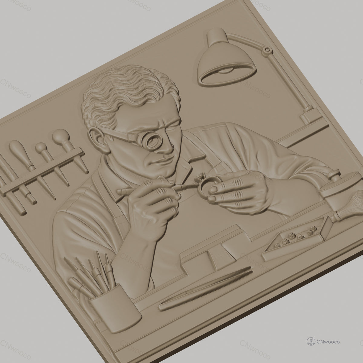Fichier CNC & impression 3D bijoutier à l'œuvre, outils de précision, haute qualité relief STL