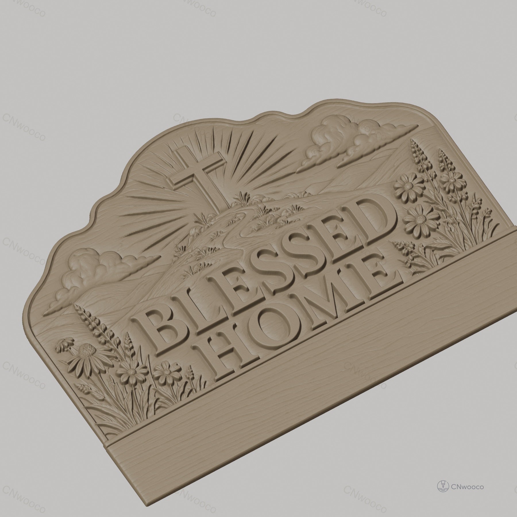 Fichier CNC porte-clés mural plaque murale décorative Blessed Home avec croix et fleurs, STL très haute qualité