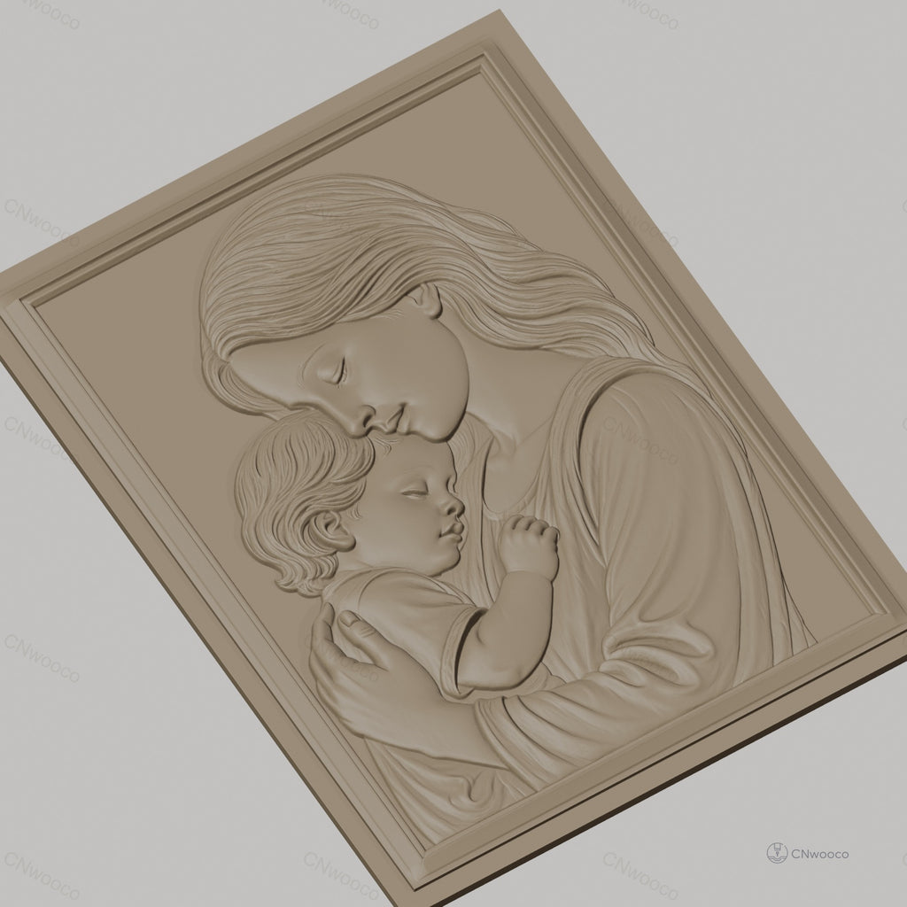 Fichier CNC & impression 3D mère et enfant, portrait en relief doux, haute qualité relief STL