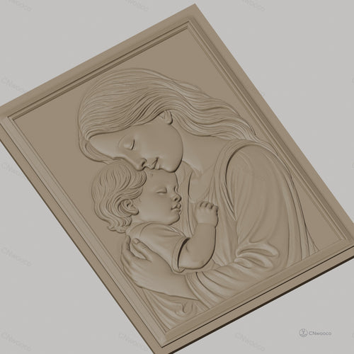 Fichier CNC & impression 3D mère et enfant, portrait en relief doux, haute qualité relief STL