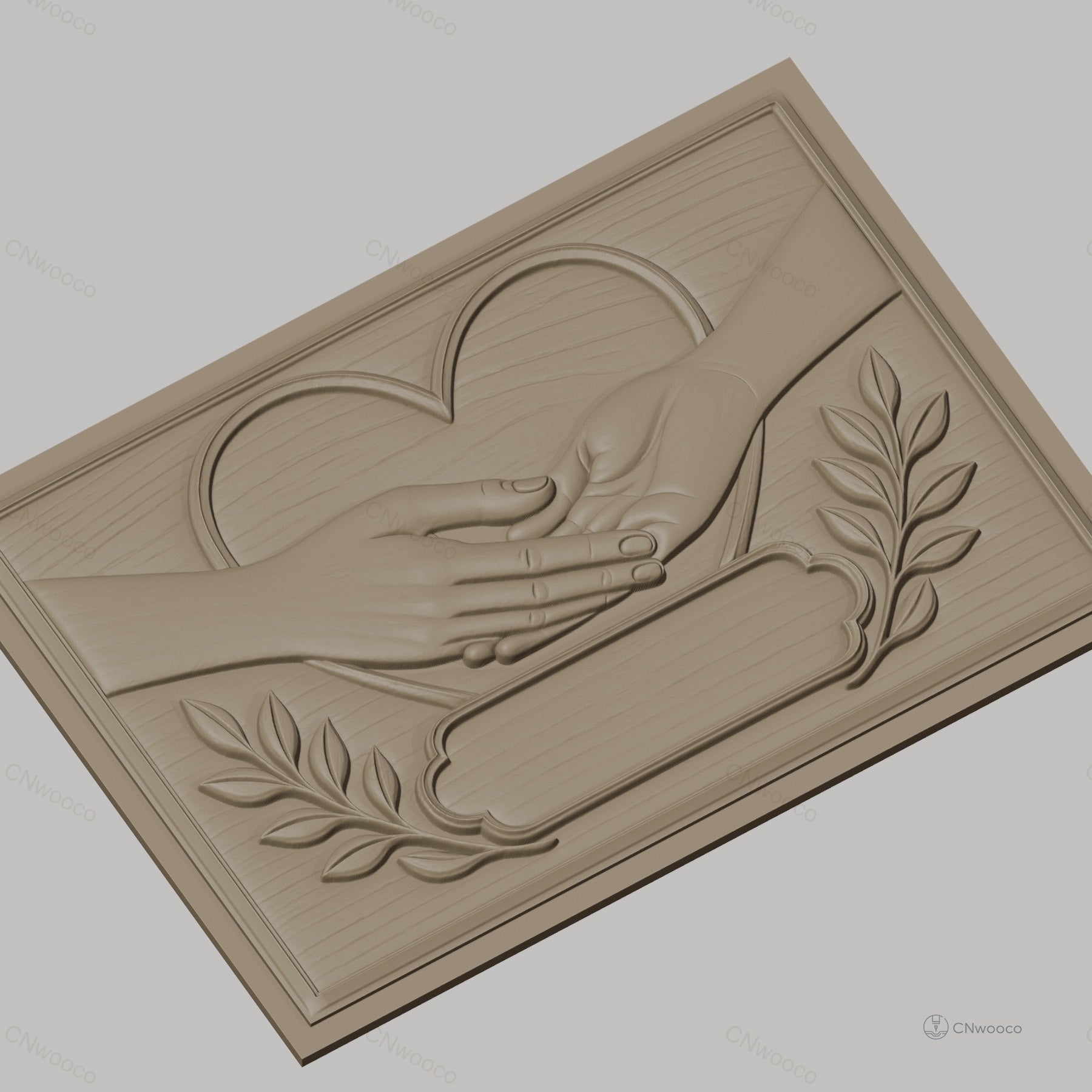 Fichier CNC & impression 3D mains qui se tiennent, coeur et feuilles, haute qualité relief STL