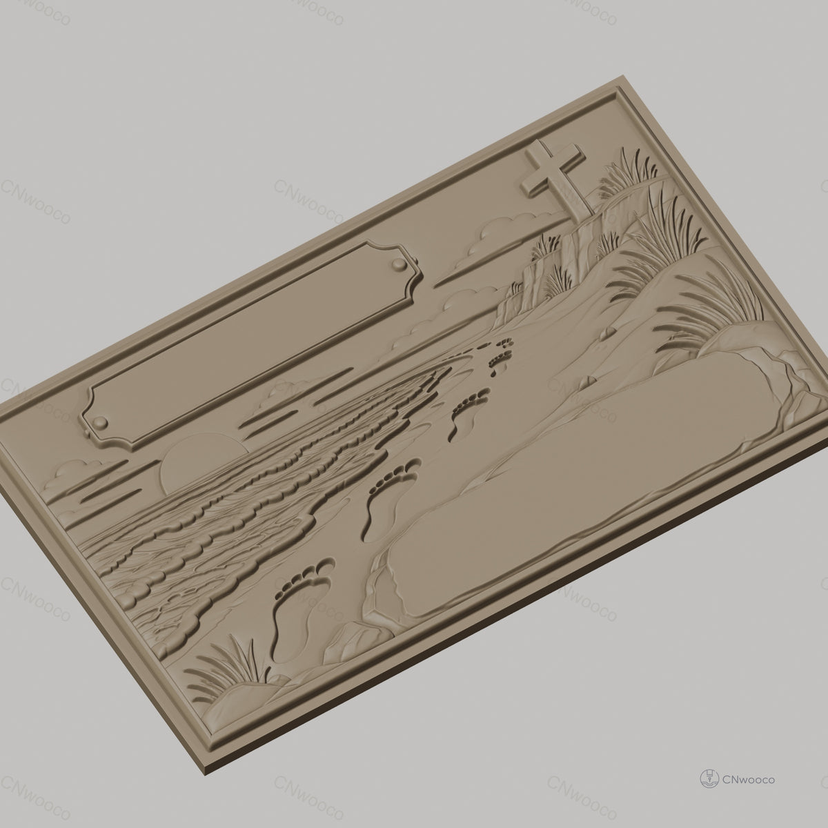 Fichier CNC & impression 3D paysage plage empreintes croix coucher de soleil haute qualité relief STL