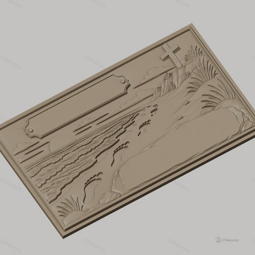 Fichier CNC & impression 3D paysage plage empreintes croix coucher de soleil haute qualité relief STL