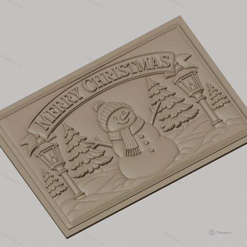 Fichier CNC & impression 3D Noël, bonhomme de neige, sapins et lampadaires, haute qualité relief STL