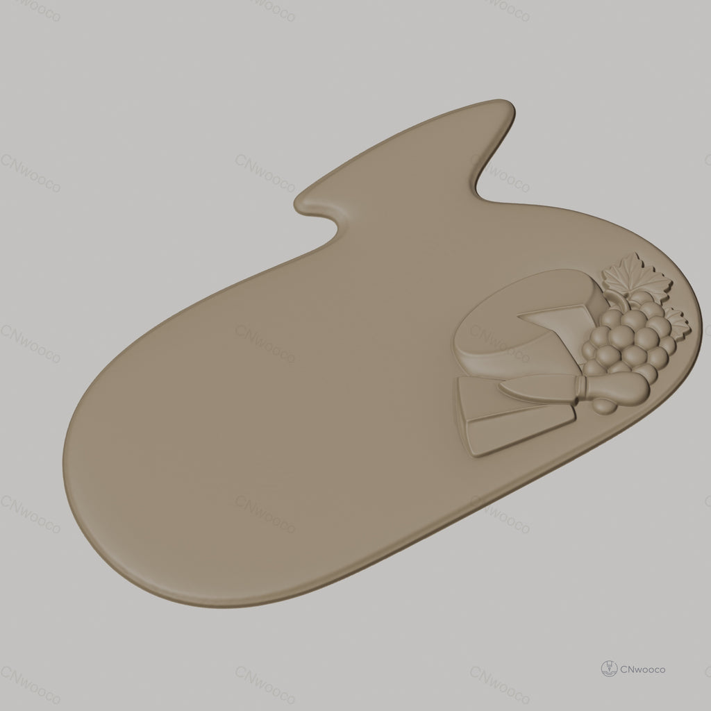 Fichier CNC planche à découper avec fromage et raisin, bas-relief pour sculpture sur bois, STL