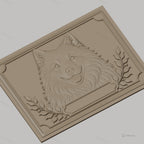 Fichier CNC & impression 3D tête de chien heureux avec feuilles et cadre décoratif, haute qualité relief STL