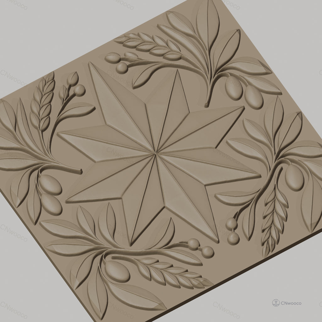 Fichier CNC & impression 3D étoile et branches d'olivier, motifs décoratifs classiques, haute qualité relief STL