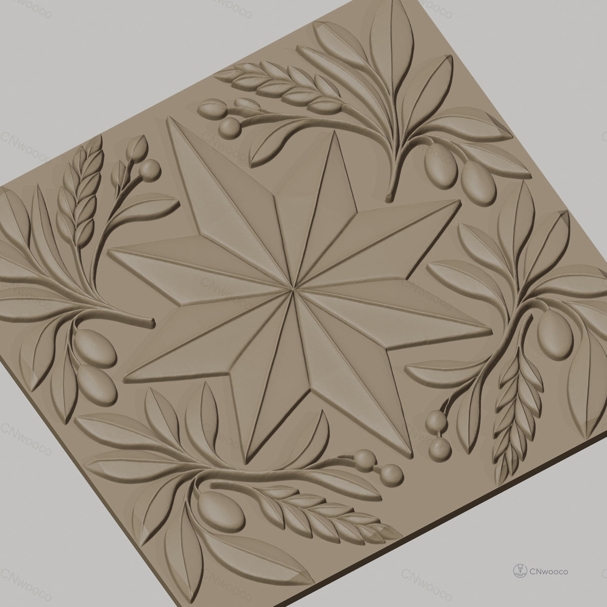Fichier CNC & impression 3D étoile et branches d'olivier, motifs décoratifs classiques, haute qualité relief STL