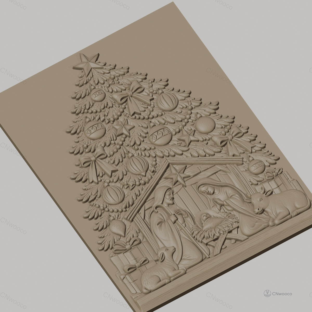Fichier CNC & impression 3D scène de la Nativité, sapin de Noël et décorations, haute qualité relief STL
