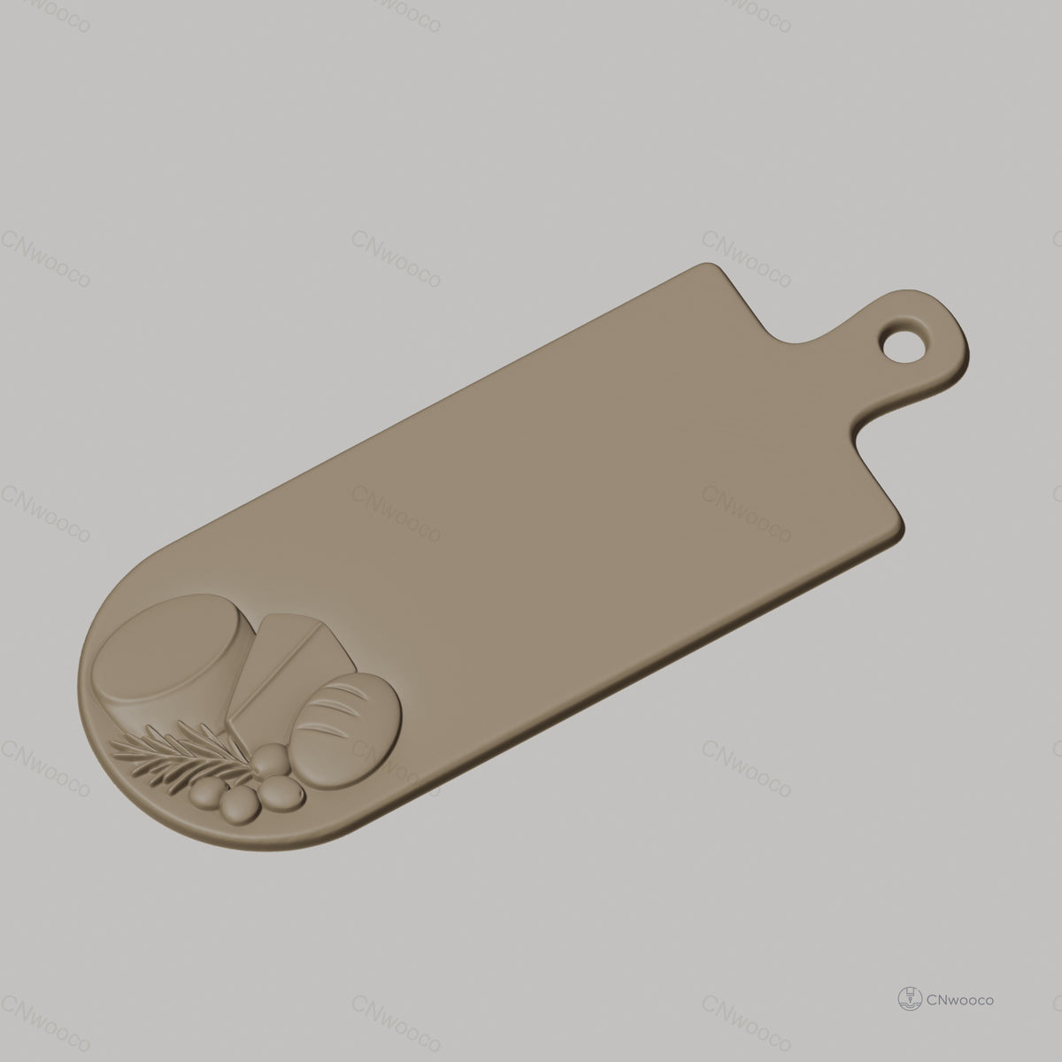 Fichier CNC planche à découper fromage pain olives en bas-relief, STL