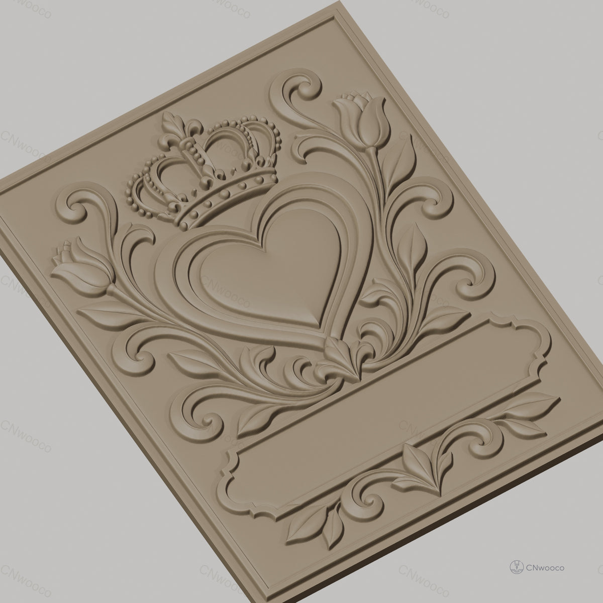 Fichier CNC & impression 3D coeur couronne tulipes décor floral cadre haute qualité relief STL