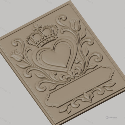 Fichier CNC & impression 3D coeur couronne tulipes décor floral cadre haute qualité relief STL
