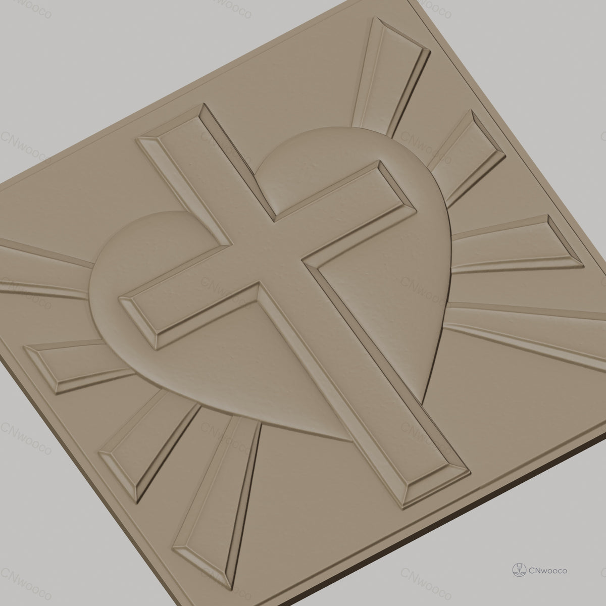 Fichier CNC & impression 3D coeur sacré avec croix et rayons, haute qualité relief STL