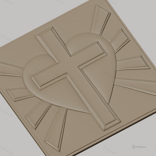 Fichier CNC & impression 3D coeur sacré avec croix et rayons, haute qualité relief STL