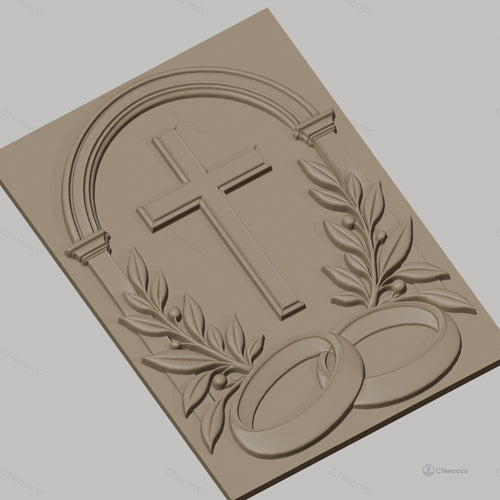 Fichier CNC & impression 3D mariage religieux, croix, alliances et feuilles, haute qualité relief STL